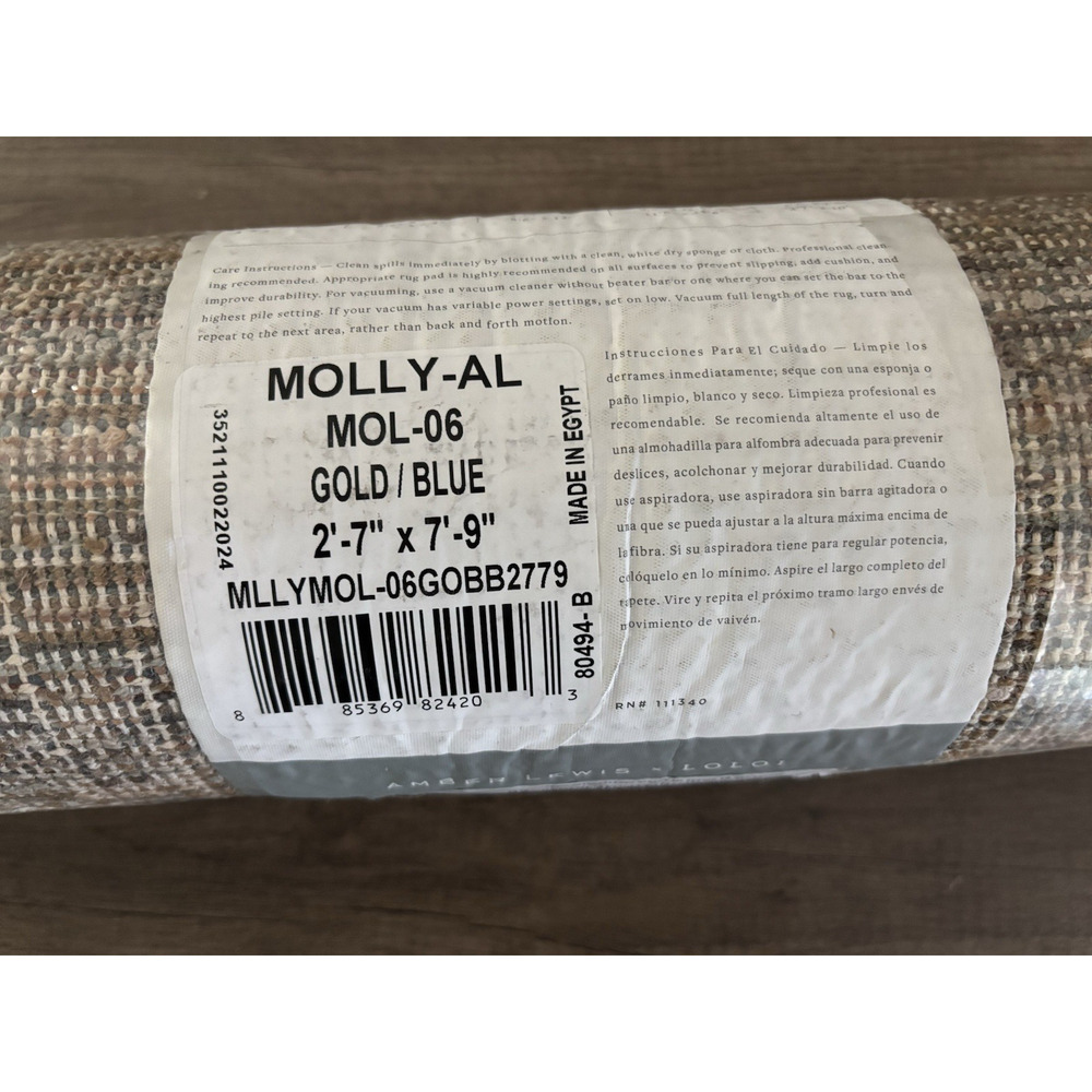 Loloi Amber Lewis Molly Collection Gold/Blue 2'7"X7'9" Low Pile Runner Rug - Picture 2 of 3